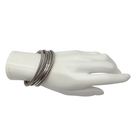 DAVID YURMAN STERLING SILVER CABLE BANGLE BRACELET (SET OF 5) - Picture 1 of 9
